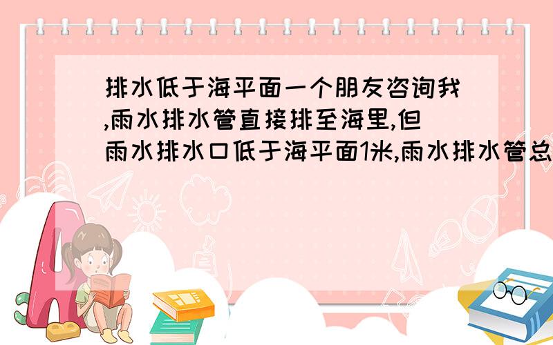 排水低于海平面一个朋友咨询我,雨水排水管直接排至海里,但雨水排水口低于海平面1米,雨水排水管总长的一半低于海平面（坡度还是按规范）,请问雨水能排出吗?若能排出去,对雨水管的排水