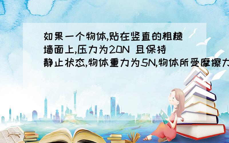 如果一个物体,贴在竖直的粗糙墙面上,压力为20N 且保持静止状态,物体重力为5N,物体所受摩擦力大小