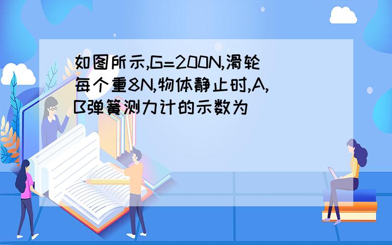 如图所示,G=200N,滑轮每个重8N,物体静止时,A,B弹簧测力计的示数为