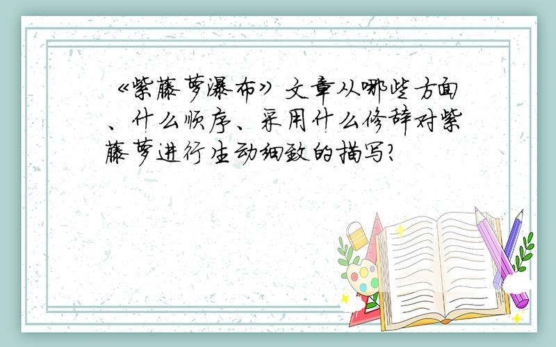 《紫藤萝瀑布》文章从哪些方面、什么顺序、采用什么修辞对紫藤萝进行生动细致的描写?