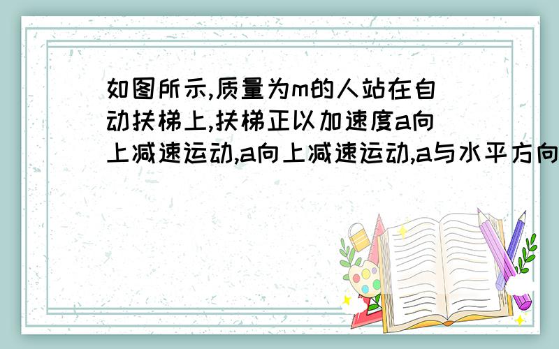 如图所示,质量为m的人站在自动扶梯上,扶梯正以加速度a向上减速运动,a向上减速运动,a与水平方向的夹角a求人所受的支持力和摩擦力