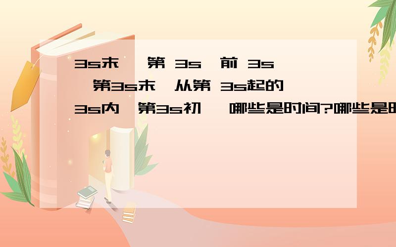 3s末 ,第 3s,前 3s,第3s末,从第 3s起的 3s内,第3s初 ,哪些是时间?哪些是时刻?