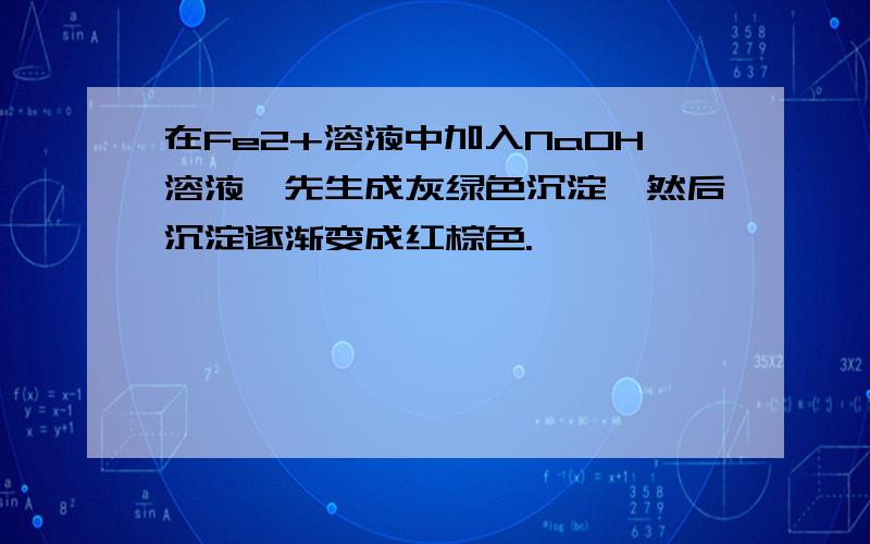 在Fe2+溶液中加入NaOH溶液,先生成灰绿色沉淀,然后沉淀逐渐变成红棕色.