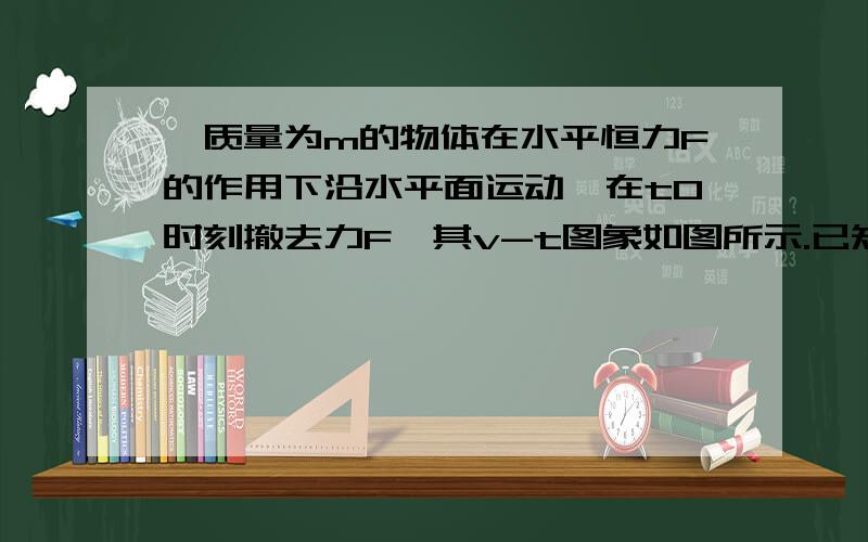 一质量为m的物体在水平恒力F的作用下沿水平面运动,在t0时刻撤去力F,其v-t图象如图所示.已知物体与水平面间的动摩擦因数为μ,则下列关于力F的大小和力F做的功W的大小关系式,正确的是