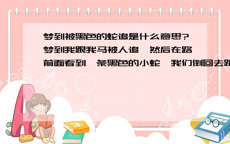 梦到被黑色的蛇追是什么意思?梦到我跟我马被人追,然后在路前面看到一条黑色的小蛇,我们倒回去跑,小蛇冲到我们前面,我就让我妈快跑,我挡着,然后看不到小蛇了,突然旁边出现一条黑色的