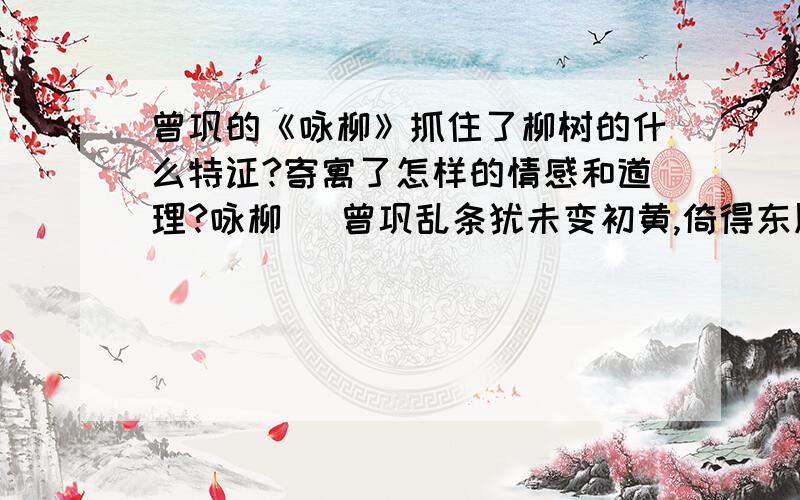 曾巩的《咏柳》抓住了柳树的什么特证?寄寓了怎样的情感和道理?咏柳   曾巩乱条犹未变初黄,倚得东风势便狂. 解把飞花蒙日月,不知天地有清霜.