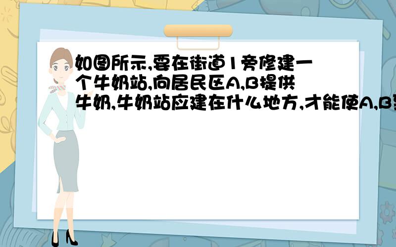 如图所示,要在街道1旁修建一个牛奶站,向居民区A,B提供牛奶,牛奶站应建在什么地方,才能使A,B到它的距离之和最短?( 真不会了,)