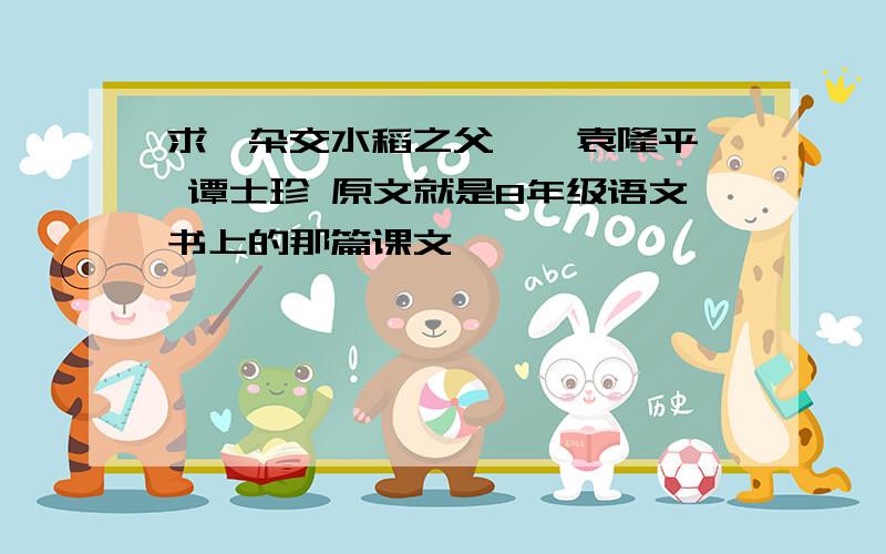 求《杂交水稻之父——袁隆平》 谭士珍 原文就是8年级语文书上的那篇课文