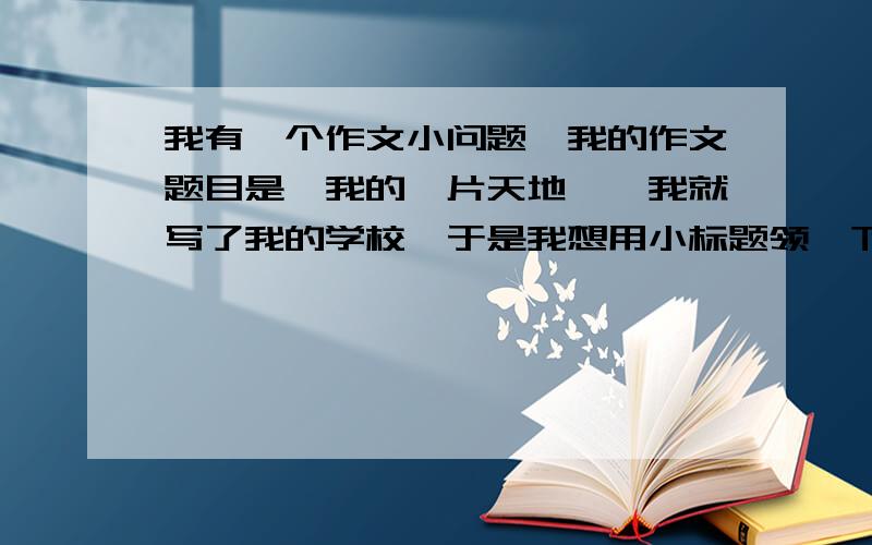 我有一个作文小问题,我的作文题目是【我的一片天地】,我就写了我的学校,于是我想用小标题领一下层次,我第一个小标题是【富有人情味的天地】,第二个是【富有书卷气的天地】,然后我不