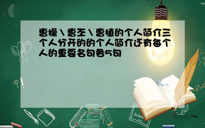 曹操＼曹丕＼曹植的个人简介三个人分开的的个人简介还有每个人的重要名句各5句