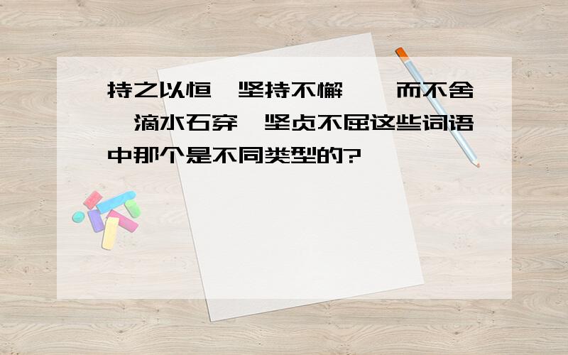 持之以恒、坚持不懈、锲而不舍、滴水石穿、坚贞不屈这些词语中那个是不同类型的?