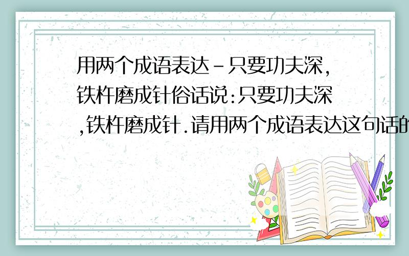 用两个成语表达-只要功夫深,铁杵磨成针俗话说:只要功夫深,铁杵磨成针.请用两个成语表达这句话的含义