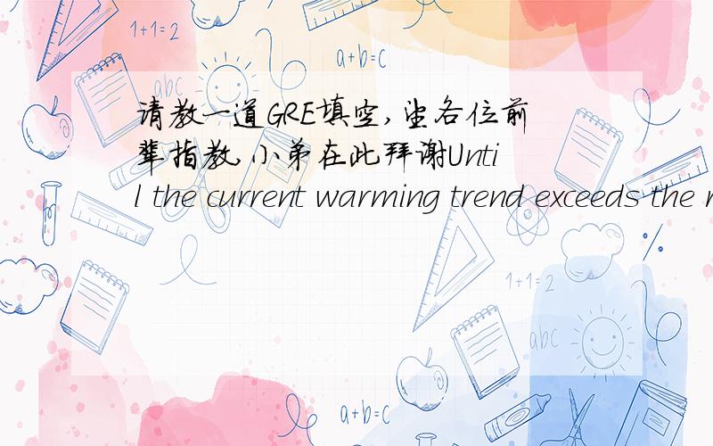 请教一道GRE填空,望各位前辈指教,小弟在此拜谢Until the current warming trend exceeds the range of normal climatic fluctuations ,there will be ,among scientists,considerable ______the possibility that increasing leavels of atmospheric