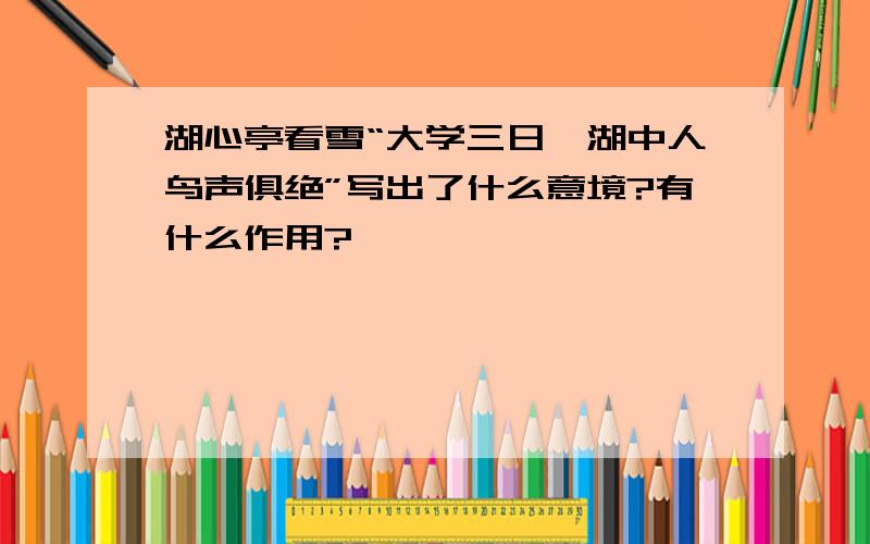 湖心亭看雪“大学三日,湖中人鸟声俱绝”写出了什么意境?有什么作用?