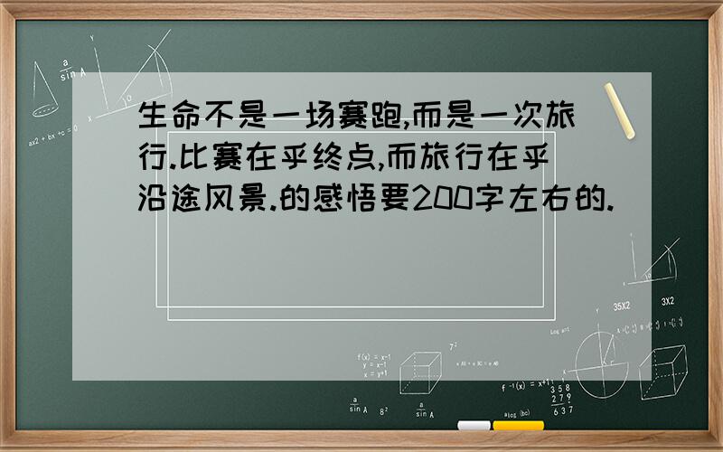 生命不是一场赛跑,而是一次旅行.比赛在乎终点,而旅行在乎沿途风景.的感悟要200字左右的.