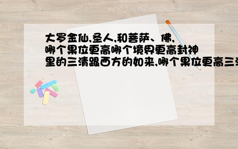 大罗金仙,圣人,和菩萨、佛,哪个果位更高哪个境界更高封神里的三清跟西方的如来,哪个果位更高三清超越轮回了吗?他们是三界内,还是三界外的?为何,请说明道理