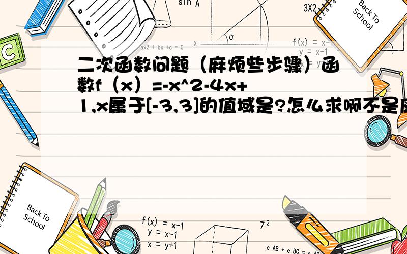 二次函数问题（麻烦些步骤）函数f（x）=-x^2-4x+1,x属于[-3,3]的值域是?怎么求啊不是应该用顶点坐标来求么可答案是[4,5]小弟我怎么也算不出来