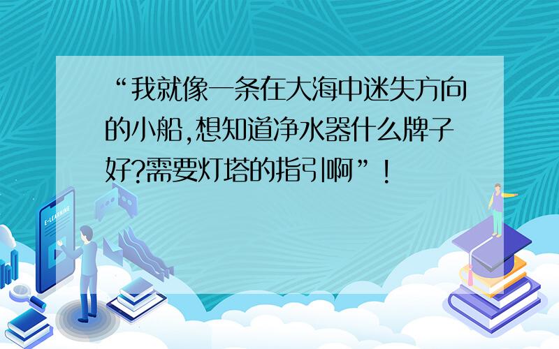 “我就像一条在大海中迷失方向的小船,想知道净水器什么牌子好?需要灯塔的指引啊”!