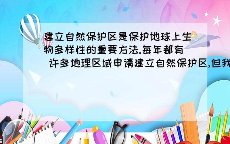 建立自然保护区是保护地球上生物多样性的重要方法.每年都有 许多地理区域申请建立自然保护区,但我们建立