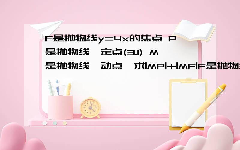 F是抛物线y=4x的焦点 P是抛物线一定点(3.1) M是抛物线一动点,求|MP|+|MF|F是抛物线y=4x的焦点 P是抛物线一定点(3.1) M是抛物线一动点,求|MP|+|MF|最小值