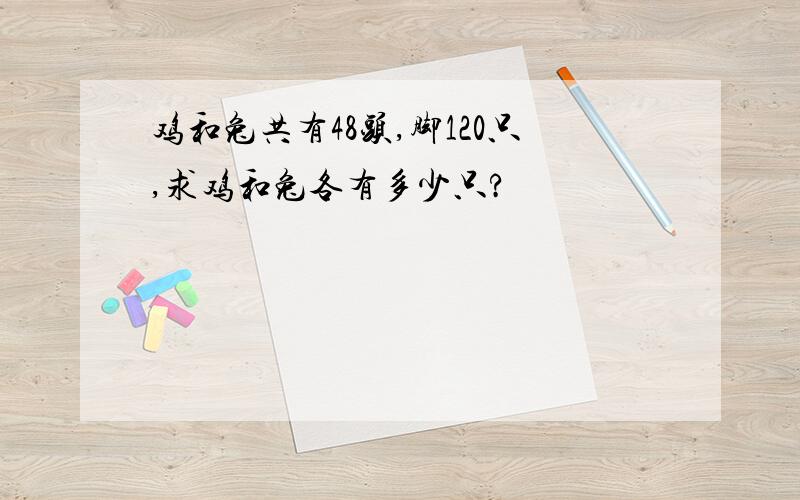 鸡和兔共有48头,脚120只,求鸡和兔各有多少只?