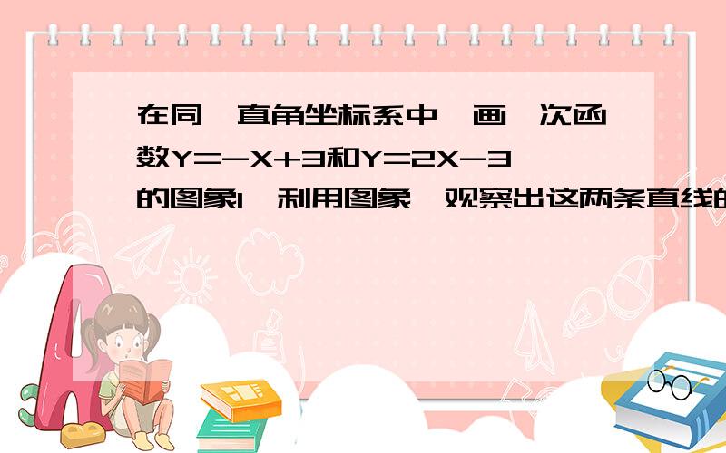 在同一直角坐标系中,画一次函数Y=-X+3和Y=2X-3的图象1、利用图象,观察出这两条直线的交点坐标是?2、与X+Y=3 2X-Y=3这个方程组有何关系?