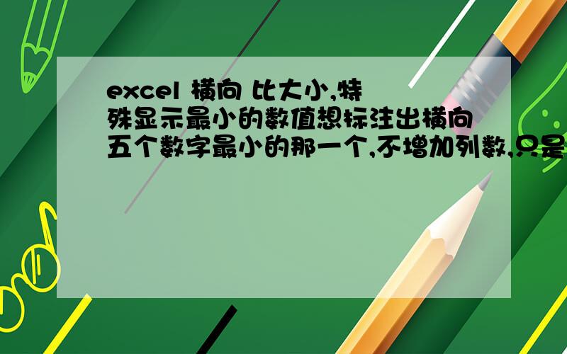 excel 横向 比大小,特殊显示最小的数值想标注出横向五个数字最小的那一个,不增加列数,只是特殊显示每行最小的那一个就可以了找不到你们说的那个 “格式”啊?