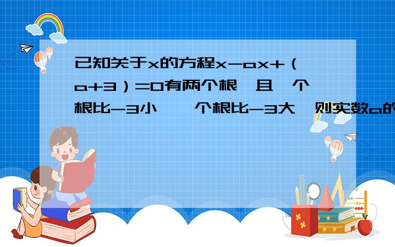 已知关于x的方程x-ax+（a+3）=0有两个根,且一个根比-3小,一个根比-3大,则实数a的取值范围是多少?