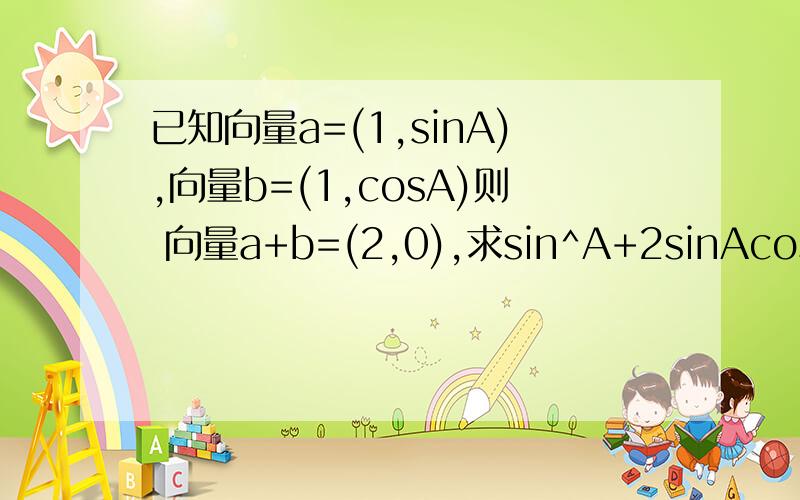 已知向量a=(1,sinA),向量b=(1,cosA)则 向量a+b=(2,0),求sin^A+2sinAcosA的值 若向量a-b=(0,1/5),求sinA+cosA的值
