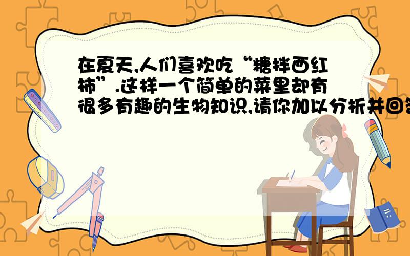 在夏天,人们喜欢吃“糖拌西红柿”.这样一个简单的菜里却有很多有趣的生物知识,请你加以分析并回答3题.