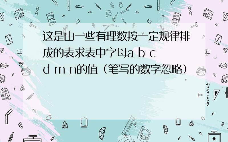 这是由一些有理数按一定规律排成的表求表中字母a b c d m n的值（笔写的数字忽略）