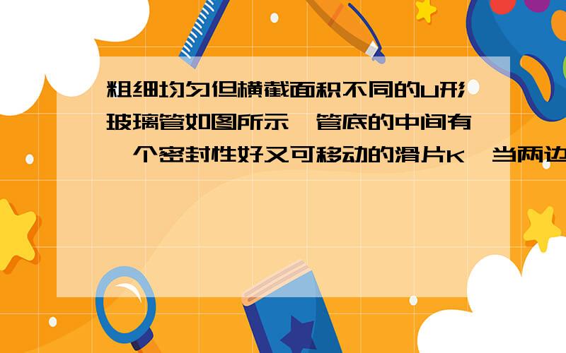 粗细均匀但横截面积不同的U形玻璃管如图所示,管底的中间有一个密封性好又可移动的滑片K,当两边管内分别装适量的酒精和水时,滑片恰好静止.由此可知,（） 边管中是酒精,两管中液面的高