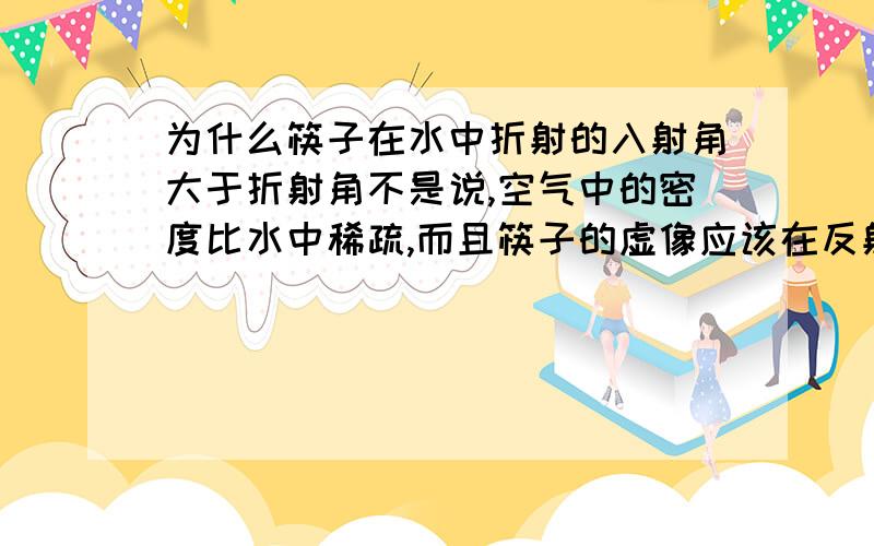 为什么筷子在水中折射的入射角大于折射角不是说,空气中的密度比水中稀疏,而且筷子的虚像应该在反射光线的反向延长线上啊