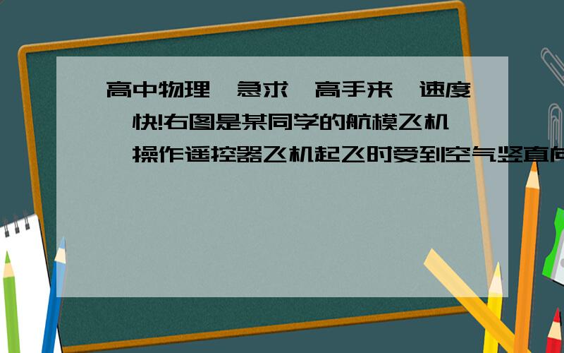 高中物理,急求,高手来,速度,快!右图是某同学的航模飞机,操作遥控器飞机起飞时受到空气竖直向上的恒定推动力是重力的4/3倍.一次试飞中,让飞机由静止从地面竖直上升,3s末关闭发动机,（忽