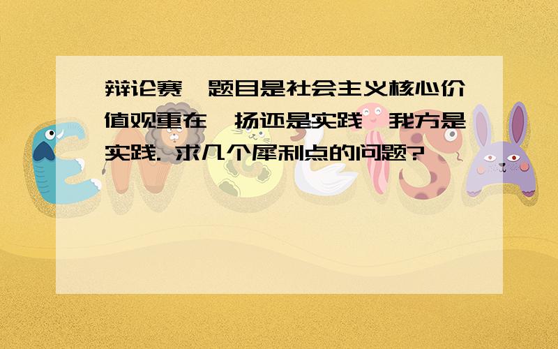 辩论赛,题目是社会主义核心价值观重在弘扬还是实践,我方是实践. 求几个犀利点的问题?