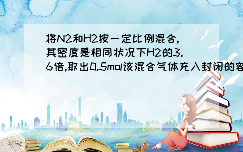 将N2和H2按一定比例混合,其密度是相同状况下H2的3.6倍,取出0.5mol该混合气体充入封闭的容器里,使之发生反应并在一定条件下达到平衡.已知反应达到平衡后容器内压强是相同条件下反应前0.76