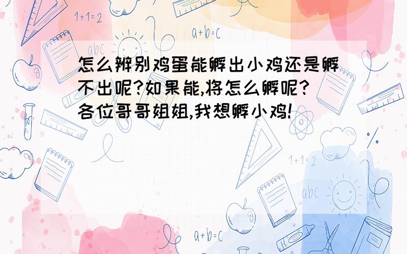 怎么辨别鸡蛋能孵出小鸡还是孵不出呢?如果能,将怎么孵呢?各位哥哥姐姐,我想孵小鸡!