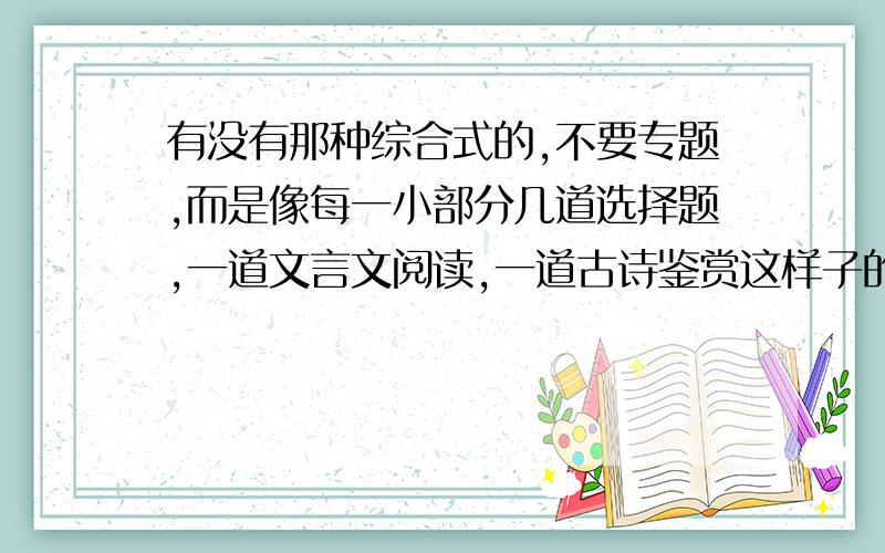 有没有那种综合式的,不要专题,而是像每一小部分几道选择题,一道文言文阅读,一道古诗鉴赏这样子的.