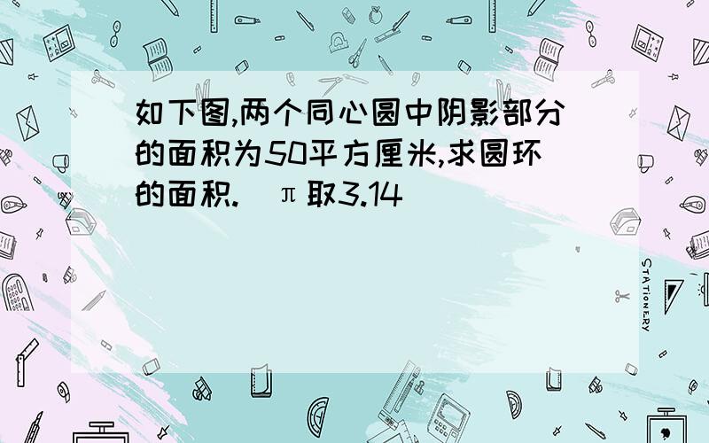 如下图,两个同心圆中阴影部分的面积为50平方厘米,求圆环的面积.（π取3.14）