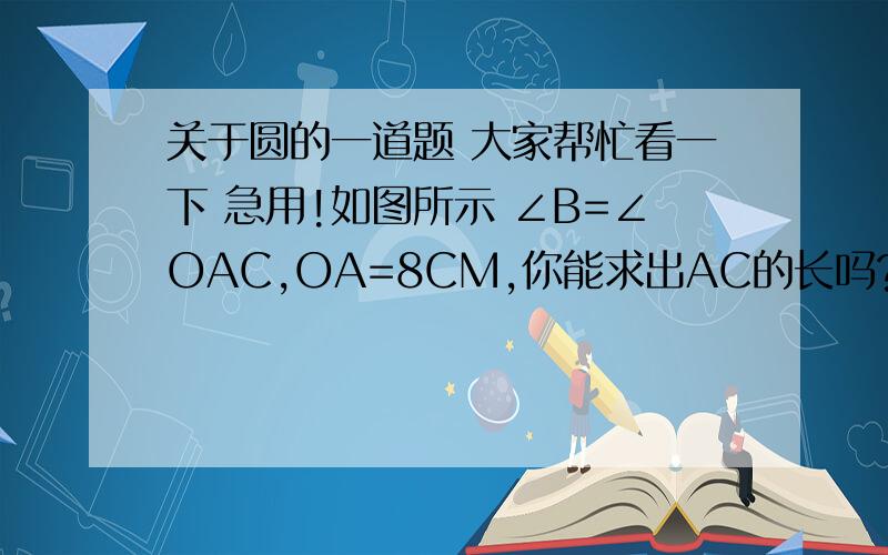 关于圆的一道题 大家帮忙看一下 急用!如图所示 ∠B=∠OAC,OA=8CM,你能求出AC的长吗?说明理由