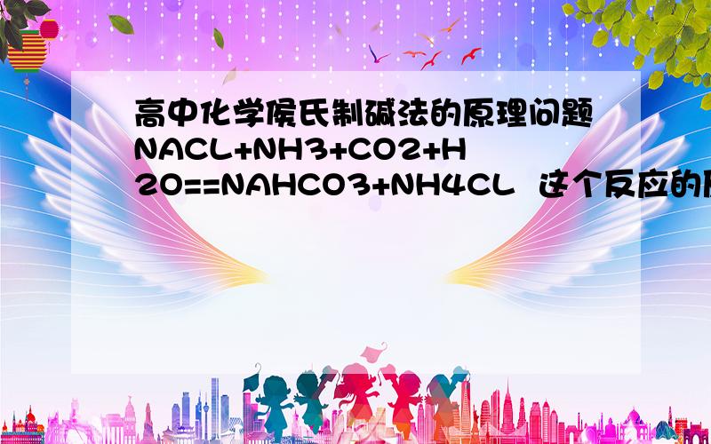 高中化学侯氏制碱法的原理问题NACL+NH3+CO2+H2O==NAHCO3+NH4CL  这个反应的原理是什么?是溶解度的差异么?那么详细的过程是怎样的,请大家帮我下.详细点最好...谢谢了!