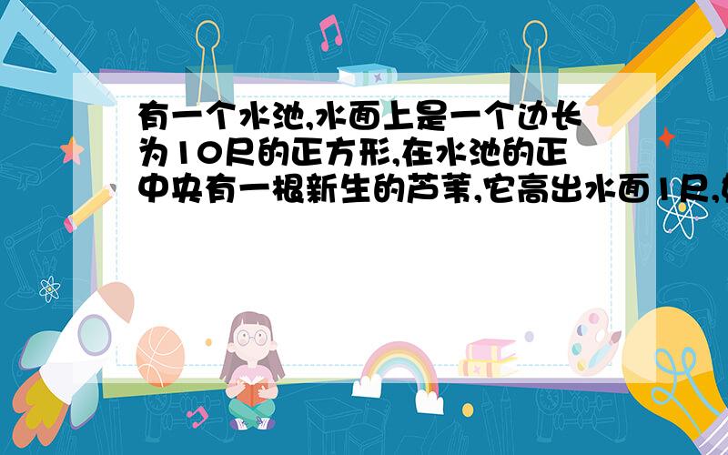 有一个水池,水面上是一个边长为10尺的正方形,在水池的正中央有一根新生的芦苇,它高出水面1尺,如果把这根笔直的芦苇拉向岸边,它的顶端恰好到达岸边的水面,请问这个水池的深度和这根芦