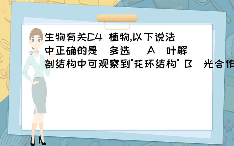 生物有关C4 植物,以下说法中正确的是(多选) A．叶解剖结构中可观察到