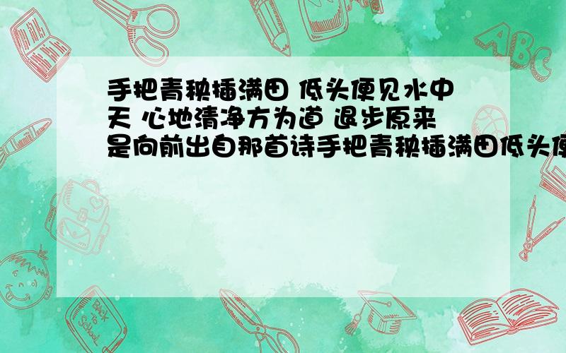 手把青秧插满田 低头便见水中天 心地清净方为道 退步原来是向前出自那首诗手把青秧插满田低头便见水中天心地清净方为道退步原来是向前出自那首诗