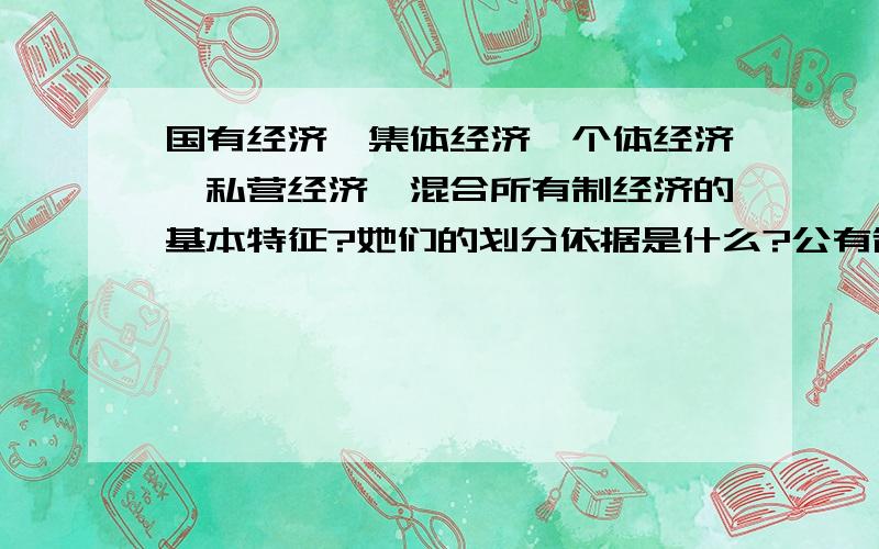 国有经济、集体经济、个体经济、私营经济、混合所有制经济的基本特征?她们的划分依据是什么?公有制经济格非公有制经济在国民经济中的地位各是怎样的?