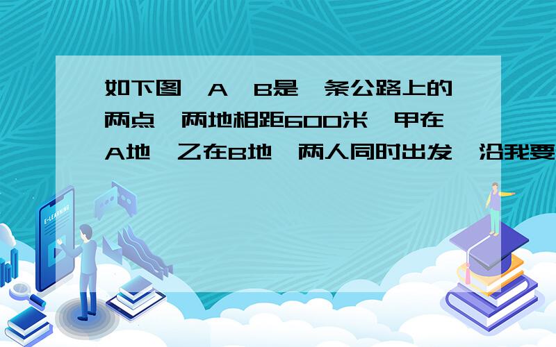 如下图,A、B是一条公路上的两点,两地相距600米,甲在A地,乙在B地,两人同时出发,沿我要再不写完明天就又是黑眼圈啊!