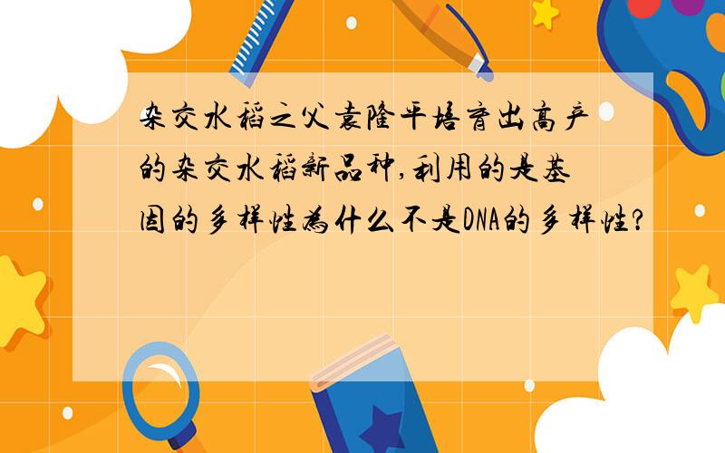 杂交水稻之父袁隆平培育出高产的杂交水稻新品种,利用的是基因的多样性为什么不是DNA的多样性?