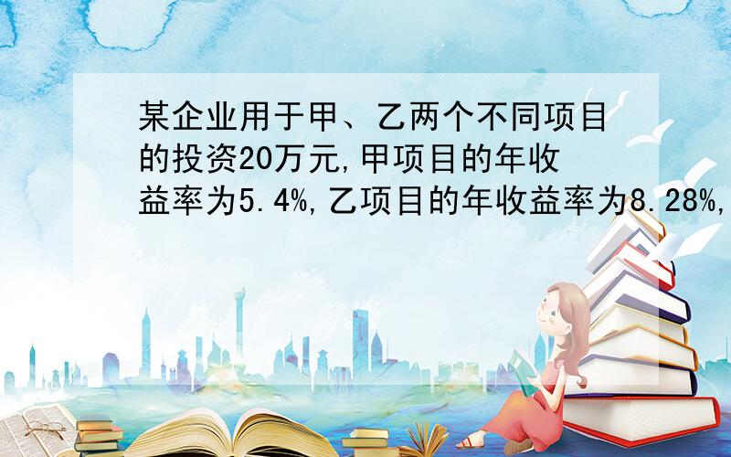 某企业用于甲、乙两个不同项目的投资20万元,甲项目的年收益率为5.4%,乙项目的年收益率为8.28%,该企业一年可获得收益12240元.该企业对两个项目的投资各多少万元?