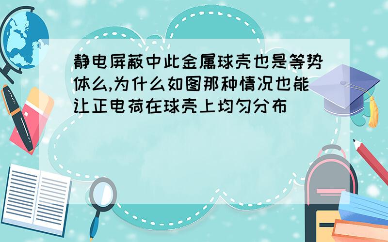 静电屏蔽中此金属球壳也是等势体么,为什么如图那种情况也能让正电荷在球壳上均匀分布