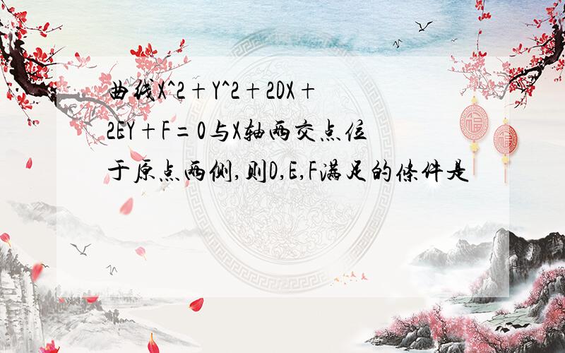 曲线X^2+Y^2+2DX+2EY+F=0与X轴两交点位于原点两侧,则D,E,F满足的条件是